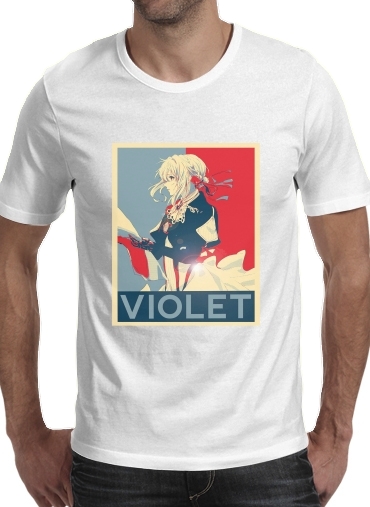  Violet Propaganda para Manga curta T-shirt homem em torno do pescoço