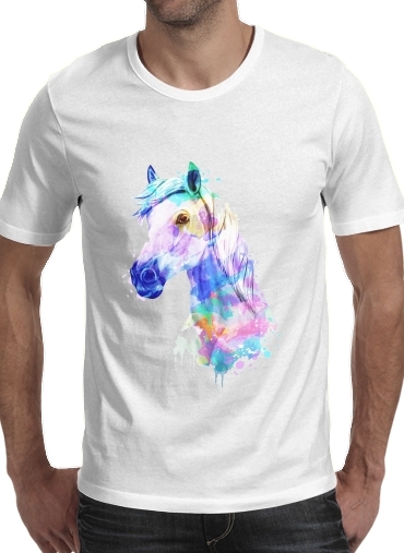  watercolor horse para Manga curta T-shirt homem em torno do pescoço