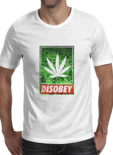  Weed Cannabis Disobey para Manga curta T-shirt homem em torno do pescoço