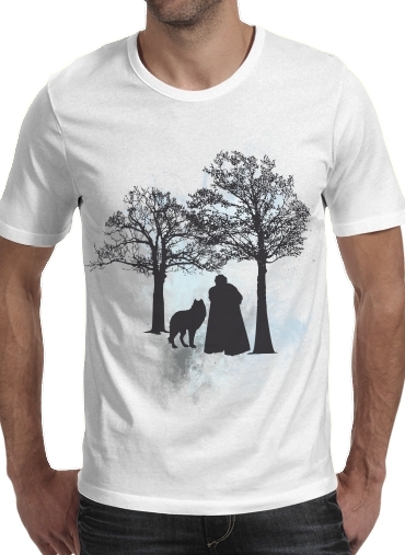  Wolf Snow para Manga curta T-shirt homem em torno do pescoço