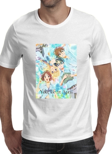  Your lie in april para Manga curta T-shirt homem em torno do pescoço